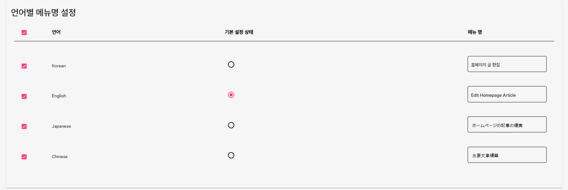 메뉴명 다국어 설정